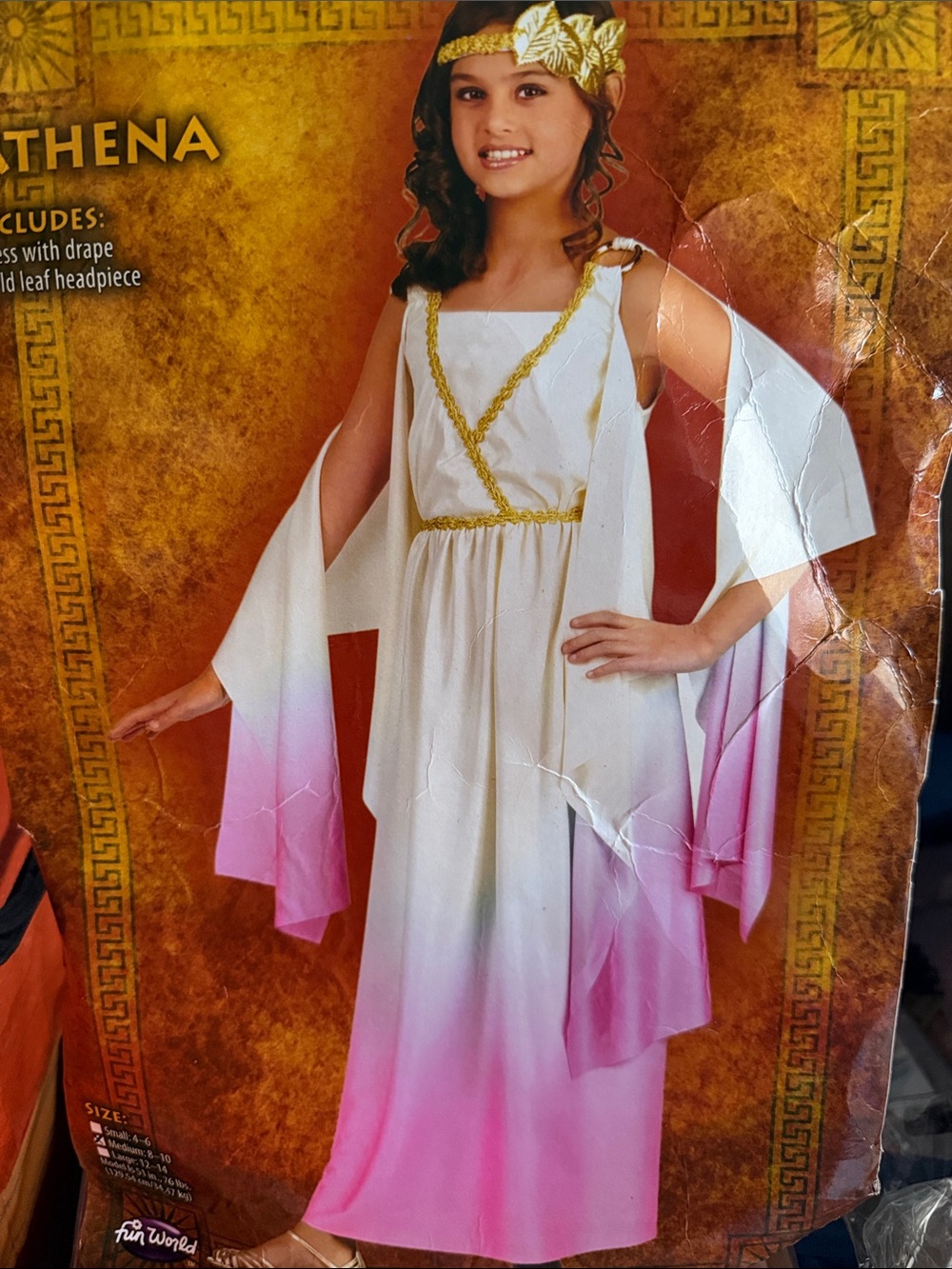 Fun World Athena Greek Goddess Costume Roman Empress Cosplay Girl Size M 8-10